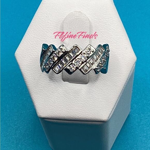 💖💎Stunning Sterling Silver Baguette and Round Diamond Eternity Band Ring💖💎 - Picture 9 of 14